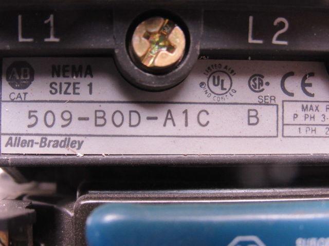 Allen Bradley 592-A1CA | 509-BOD-A1C NEMA 1 600v Contactor 110v Coil 12-38A 10Hp