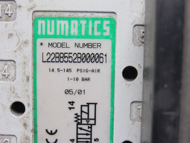 Numatics L22BB552B000061 5/3 Double Solenoid Operated 4 Valve Bank 24VDC Coils