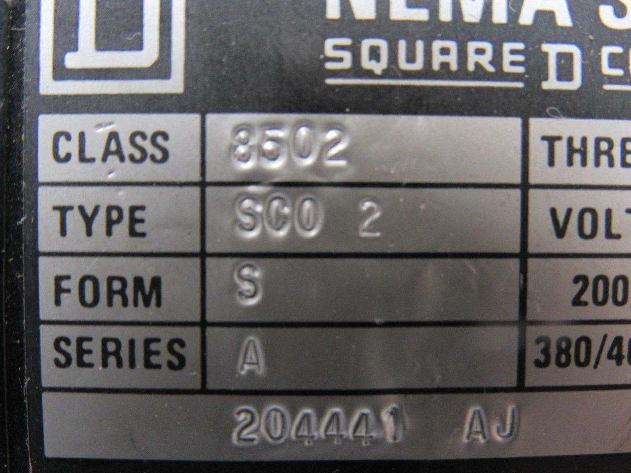 Square D Class 8502 SCD2 Ser A 600V 10Hp Contactor 120V Coil Adder Pole