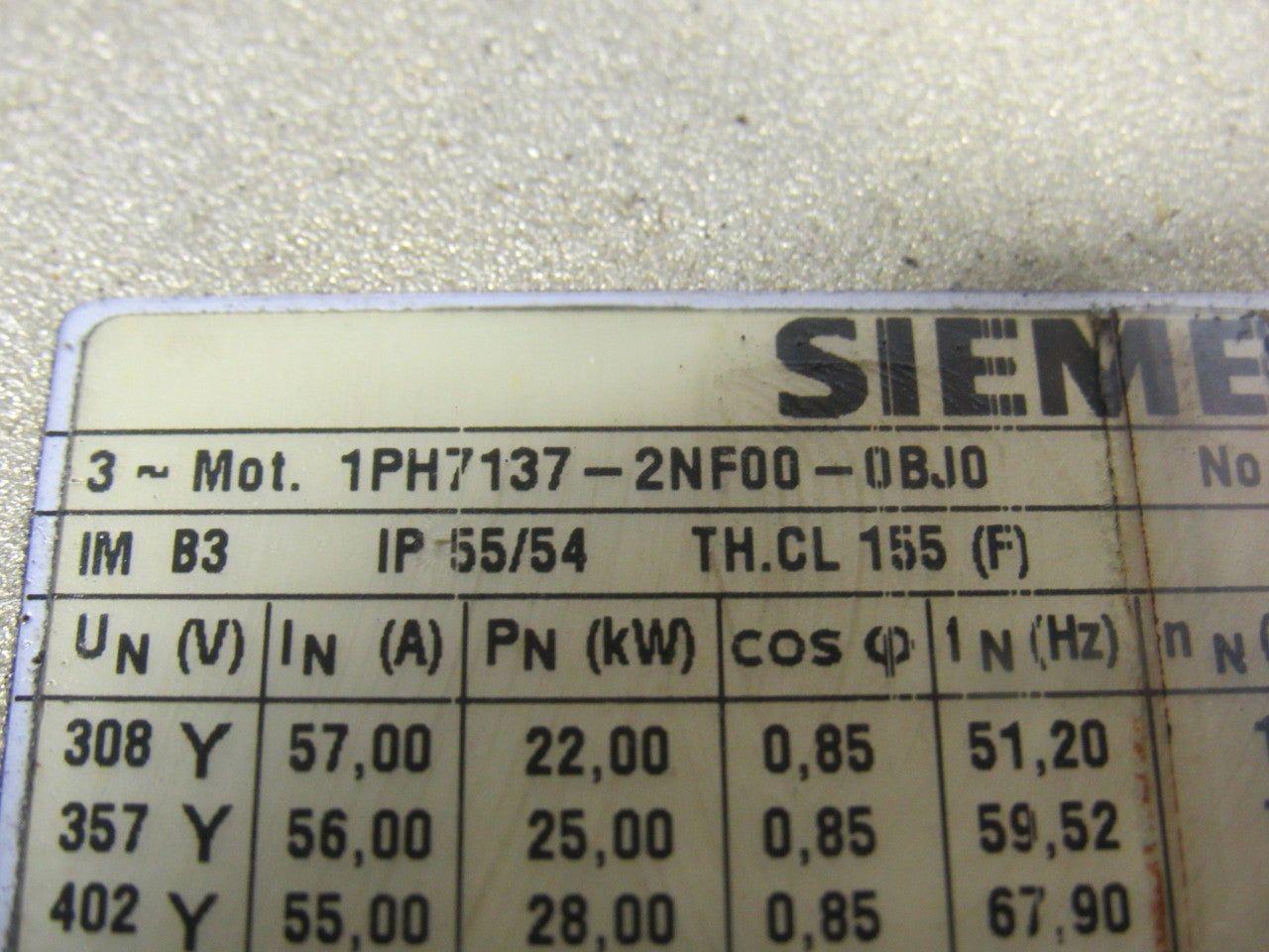 Siemens 1PH7137-2NF00-0BJ0 22/25/28kW 308-402YV 3Ph Servo Motor 42mm Shaft