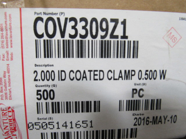 Lavanture Products COV3309Z1 Clamp 2"OD X 1/2"W Vinyl Coated Metal Lot of 500