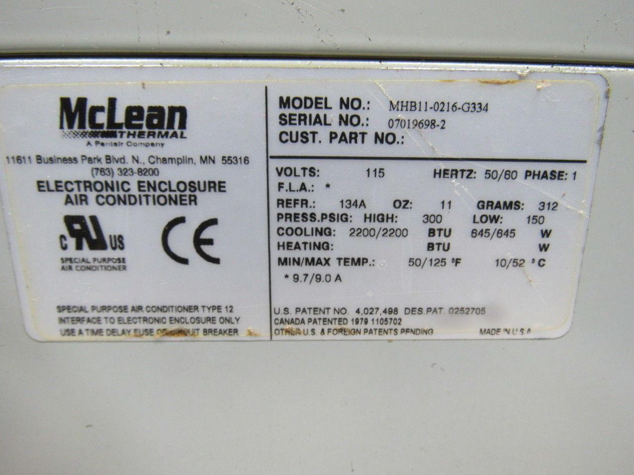 McLean MHB11-0216-G334 115V 50/60Hz 2200BTU Top Mount Cabinet Air Conditioner