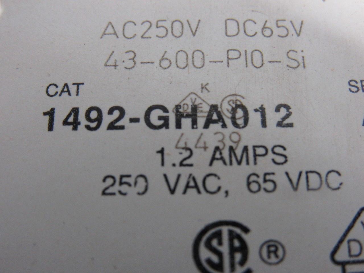 Allen Bradley 1492-GHA012 Ser. A Miniature Circuit Breaker 250V 1.2A