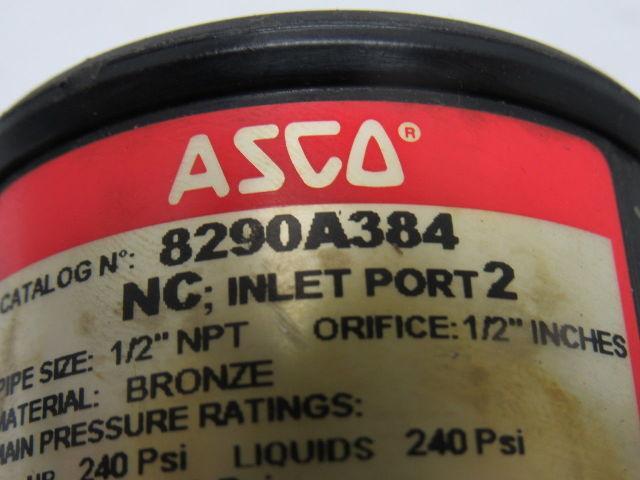 Asco 8290A384 Normally Closed Entry Under the Disc Angle Body Piston Valve 1/2"