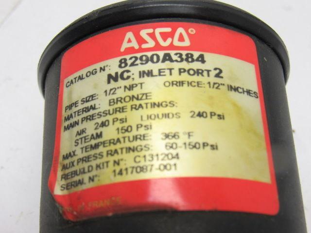 Asco 8290A384 Normally Closed Entry Under the Disc Angle Body Piston Valve 1/2"