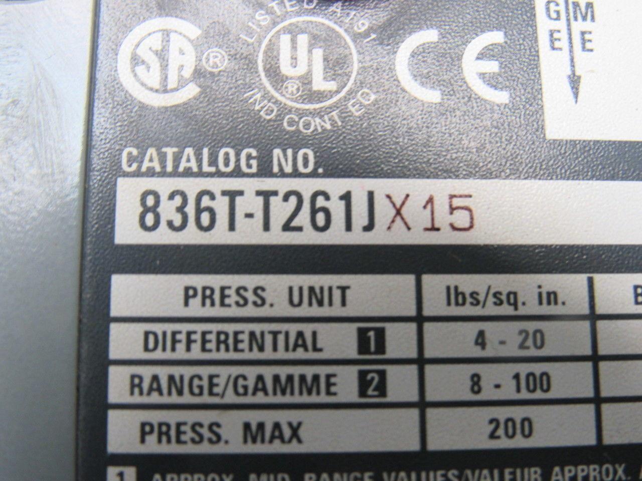 Allen Bradley 836T-T261JX15 Adjustable Electromechanical Pressure Control Switch