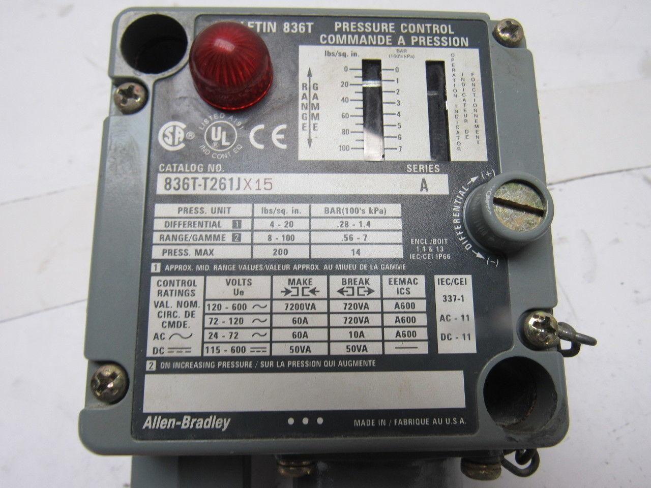 Allen Bradley 836T-T261JX15 Adjustable Electromechanical Pressure Control Switch
