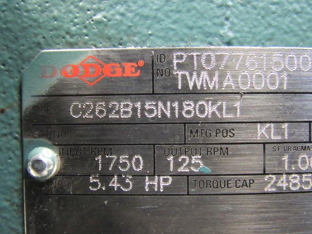Dodge C262B15N180KL1 3HP 460V 15:1 Ratio Dual Shaft Gearmotor W/Brake