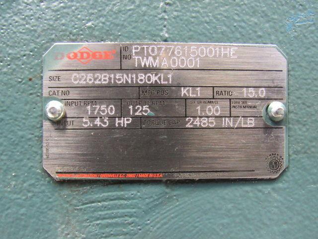 Dodge C262B15N180KL1 3HP 460V 15:1 Ratio Dual Shaft Gearmotor W/Brake