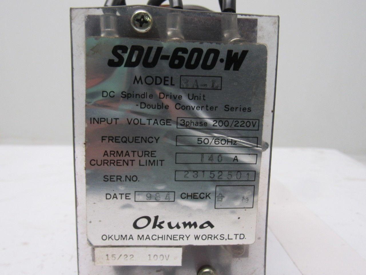 Okuma SDU-600.W 3A-L 200/230V 3Ph Input 50/60Hz 140A Arm Limit DC Spindle Drive