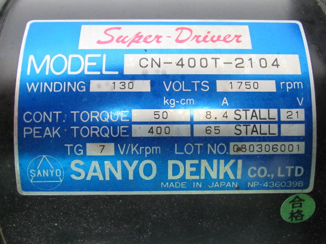 Sanyo Denki CN-400T-2104 Okuma Servo Motor 1750RPM W/D6 Encoder