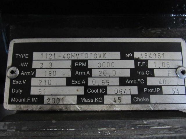 112L-4GMVF0TGVK 180arm/210exc VDC 3000RPM 3.0kW DC Motor Pump W/ 460V Brake