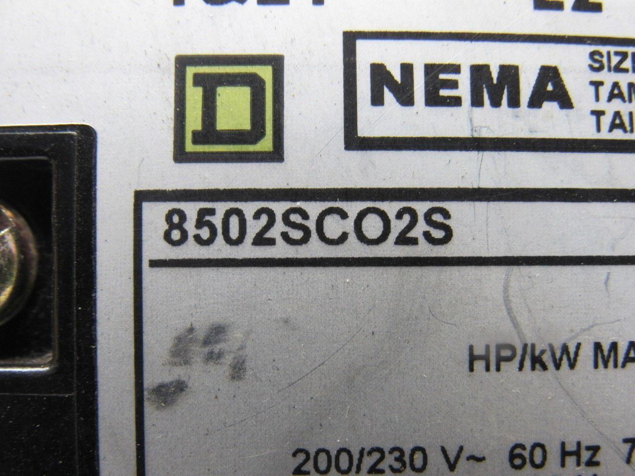 Square D 8502SCO2S Motor Starter Contactor 3 Pole 600VAC 10Hp 27A 120V Coil