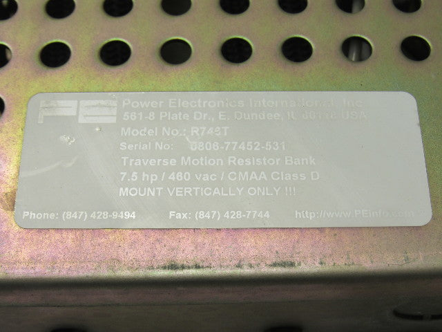 Power Electronics R746T 7.5Hp 460VAC Traverse Motion Resistor Bank Hoist Crane
