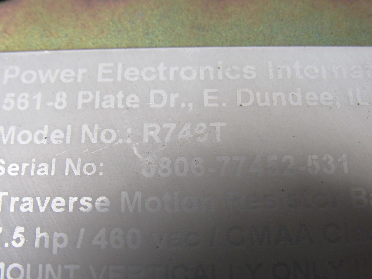 Power Electronics R746T 7.5Hp 460VAC Traverse Motion Resistor Bank Hoist Crane