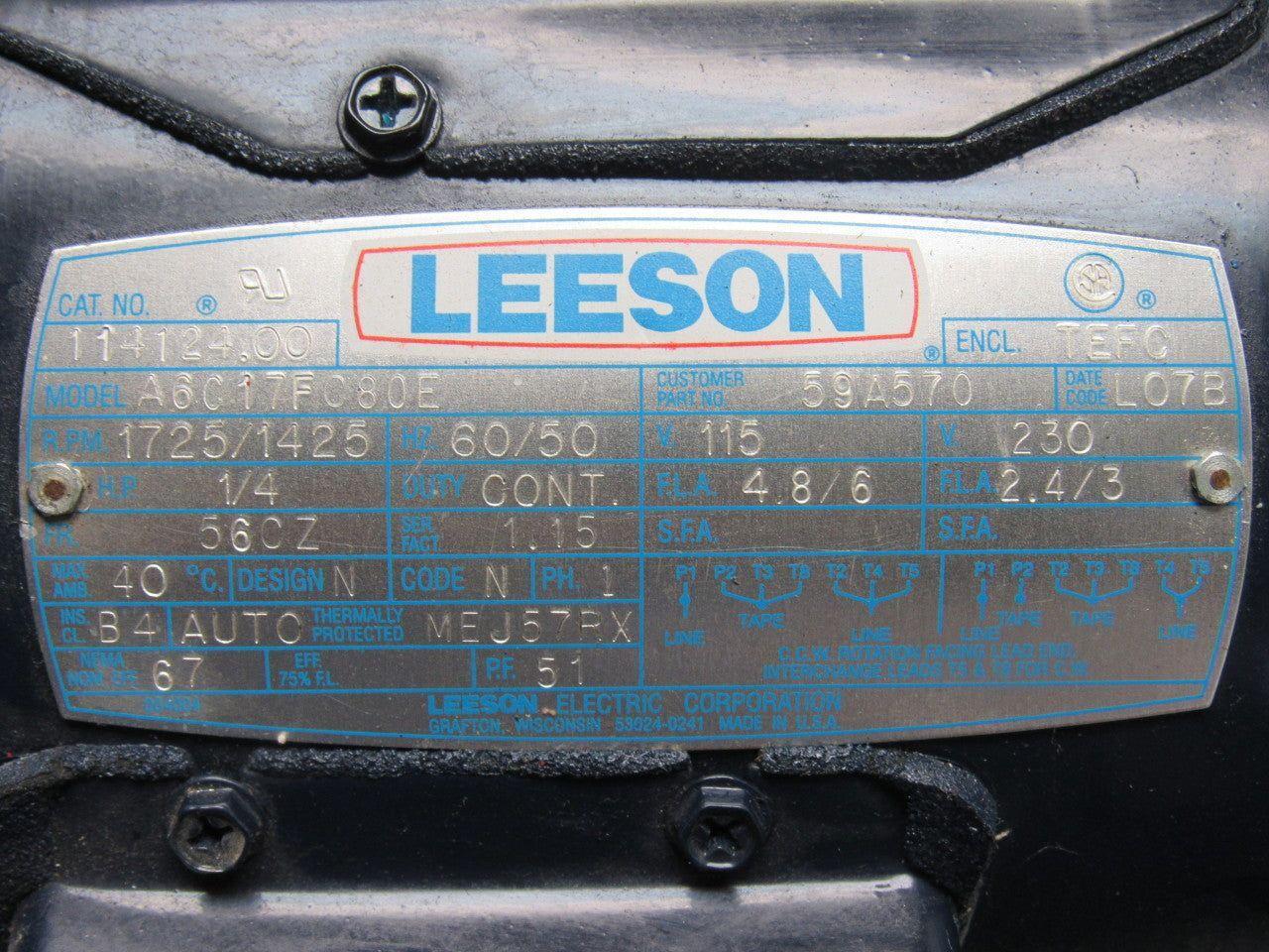 Leeson A6C17FC80E 1/4Hp 1725RPM 115/230V 1-1/2" Flange Centrifugal Pump