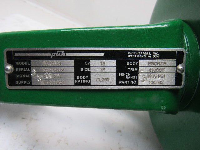 Pick Heaters 54.24548 1" NPT Valve Actuator 3-9 Signal PSI 25PSI Supply
