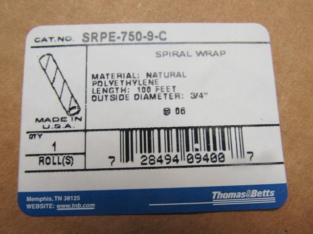 Thomas & Betts SRPE-750-9-C Catamount 3/4" Poly Spiral Wire Wrap Clear 100'