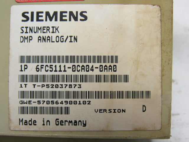Siemens 6FC5111-0CA04-0AA0 Sinumerik DMP Analog Input Module Ver D