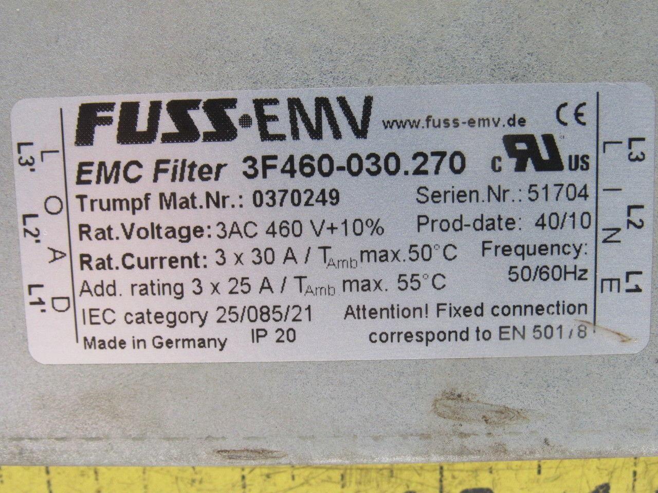 Fuss EMV 3F460-030.270 Trumpf Nr. 0370249 3AC 460V 3x30A EMI Filter