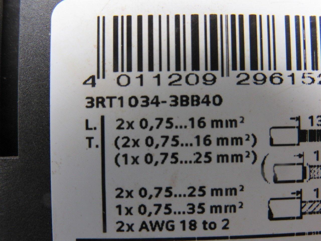 Siemens 3RT1034-3BB40 690V 30Hp Motor Starter Contactor 24VDC Coil