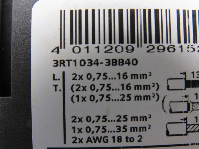 Siemens 3RT1034-3BB40 690V 30Hp Motor Starter Contactor 24VDC Coil