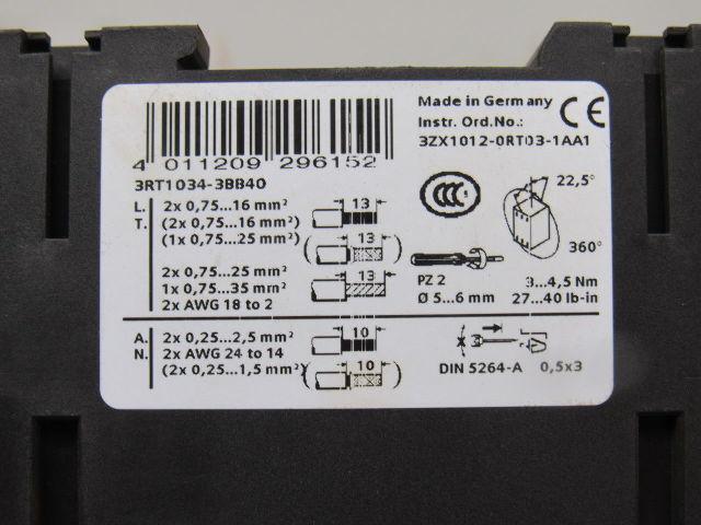 Siemens 3RT1034-3BB40 690V 30Hp Motor Starter Contactor 24VDC Coil