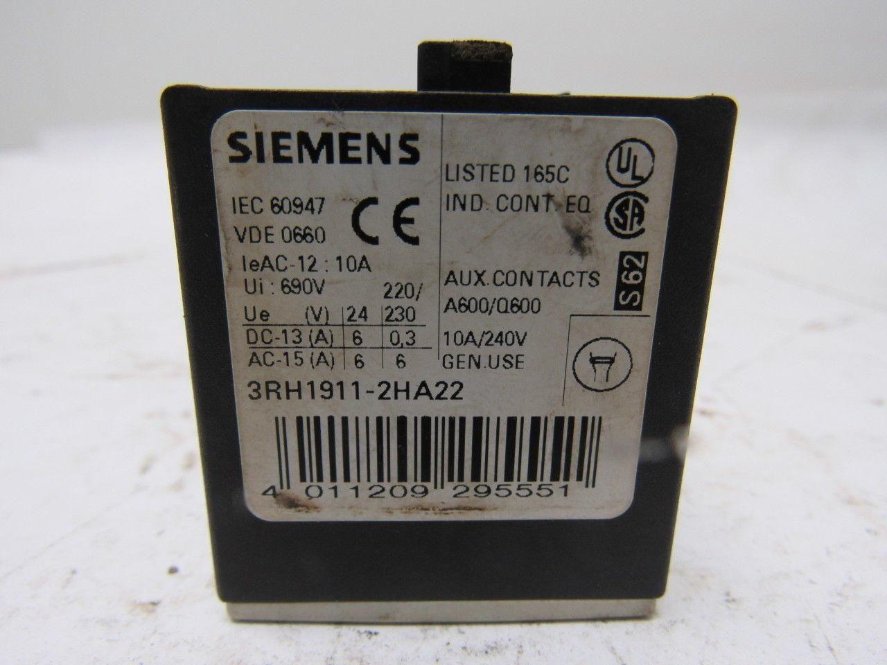 Siemens 3RH1911-2HA22 10A 240V Auxiliary Contact Lot Of 3