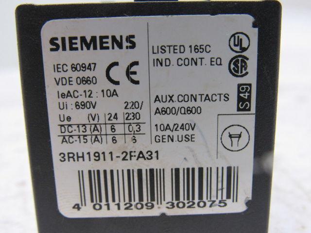 Siemens 3RH1911-2FA31 10A 240V Auxiliary Contact Lot Of 3