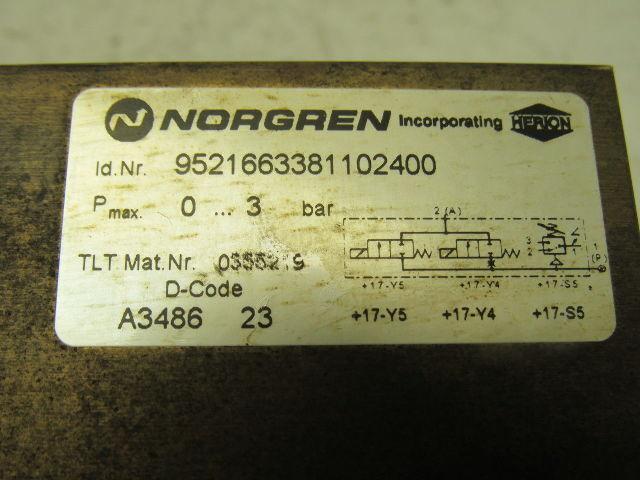 Norgren 9521663381102400 Solenoid Operated Valve Manifold Pressure Sensor 24V