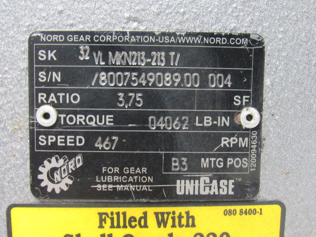 Nord SK32-VLMKN213-213T In Line Speed Reducer 3.75:1 Ratio