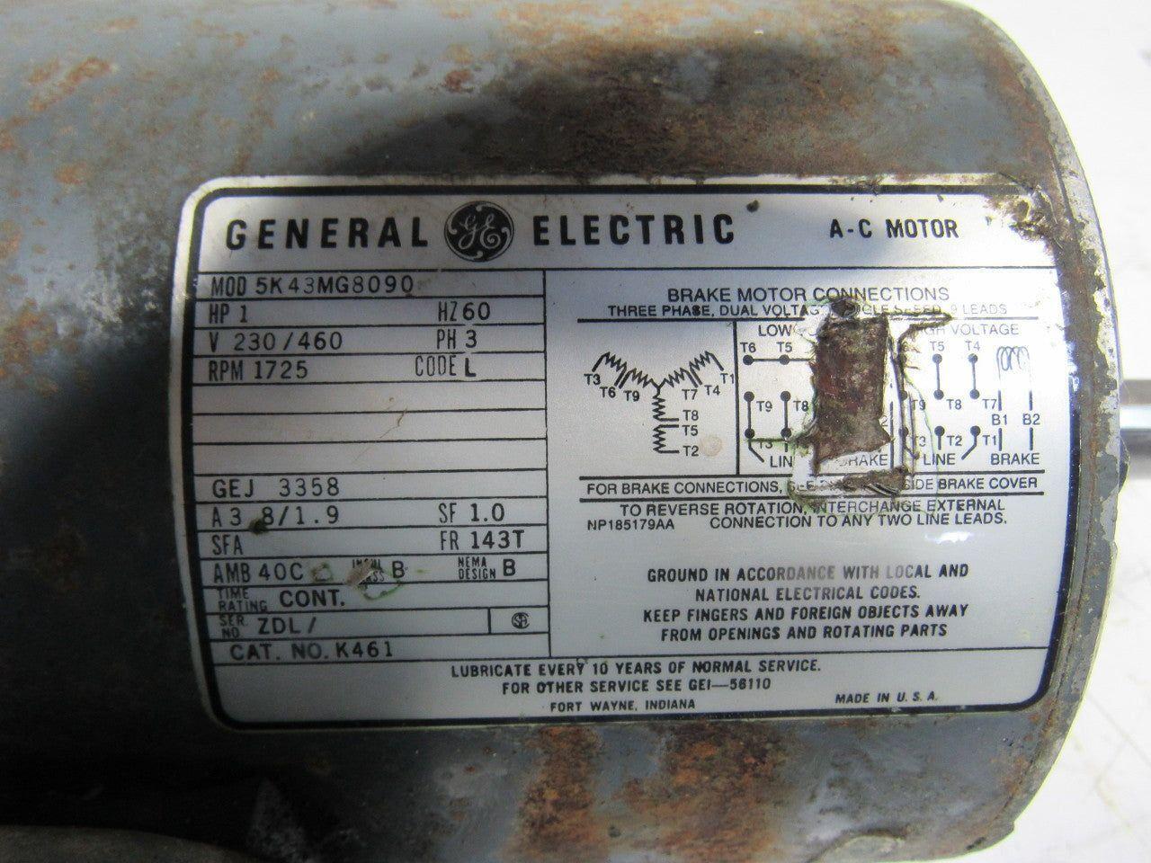 General Electric 5K43MG8090 1Hp 1725RPM 230/460V 7/8" Shaft Motor W/ Brake Parts