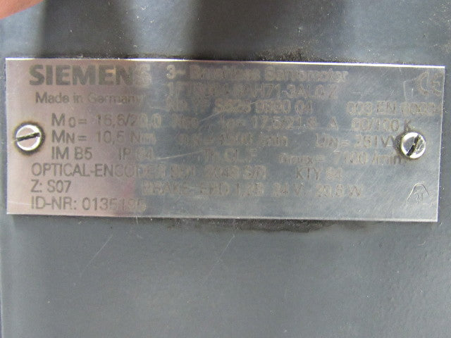 Siemens 1FT6084-8AH71-3AL0Z 261YV 4500-7100RPM 24V Brake Servo Motor