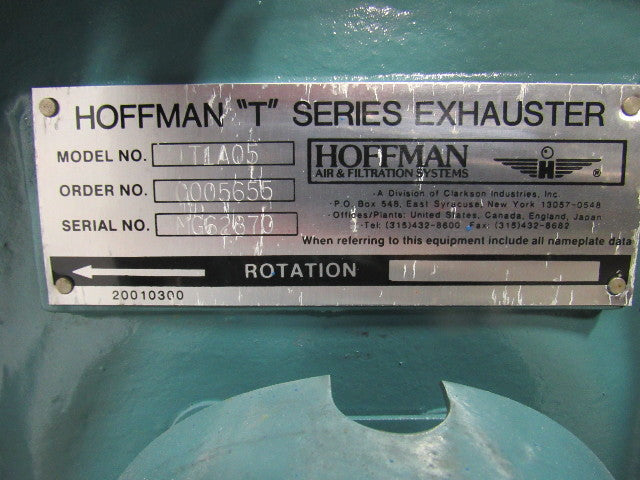 Hoffman T1A05 T Series Stationary Centrifugal Blower Exhauster 5Hp T-VAC-501S1