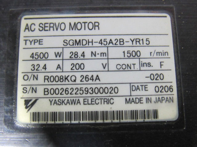 Yaskawa SGMDH-45A2B Motoman 4500W 1500RPM 200V AC Servo Axis Motor