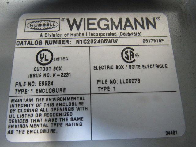 Wiegmann N1C202406WW 20x24x6" Type 1 Electrical Enclosure