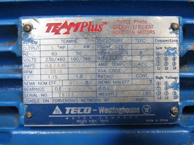 Teco TEAMHE 5Hp 3510RPM 3Ph 230/460 50/60Hz 1.5x2.5x5" Centrifugal Pump