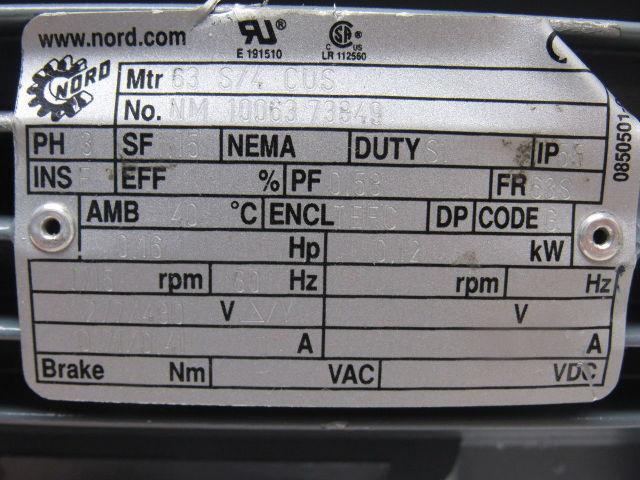 Nord 63S/4 0.16Hp 277/480V 60Hz 252RPM Output 14mm Shaft Right Hand Gear Motor