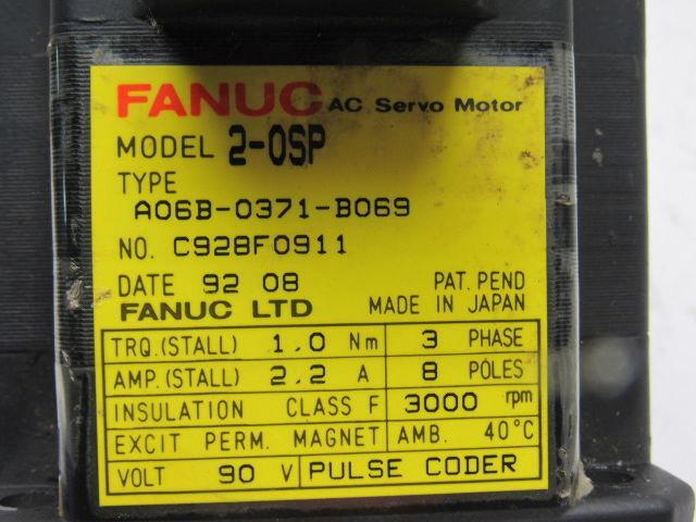 Fanuc A06B-0371-B069 90V 1.0Nm Stall 3Ph 3000RPM Perm Magnet AC Servo Motor
