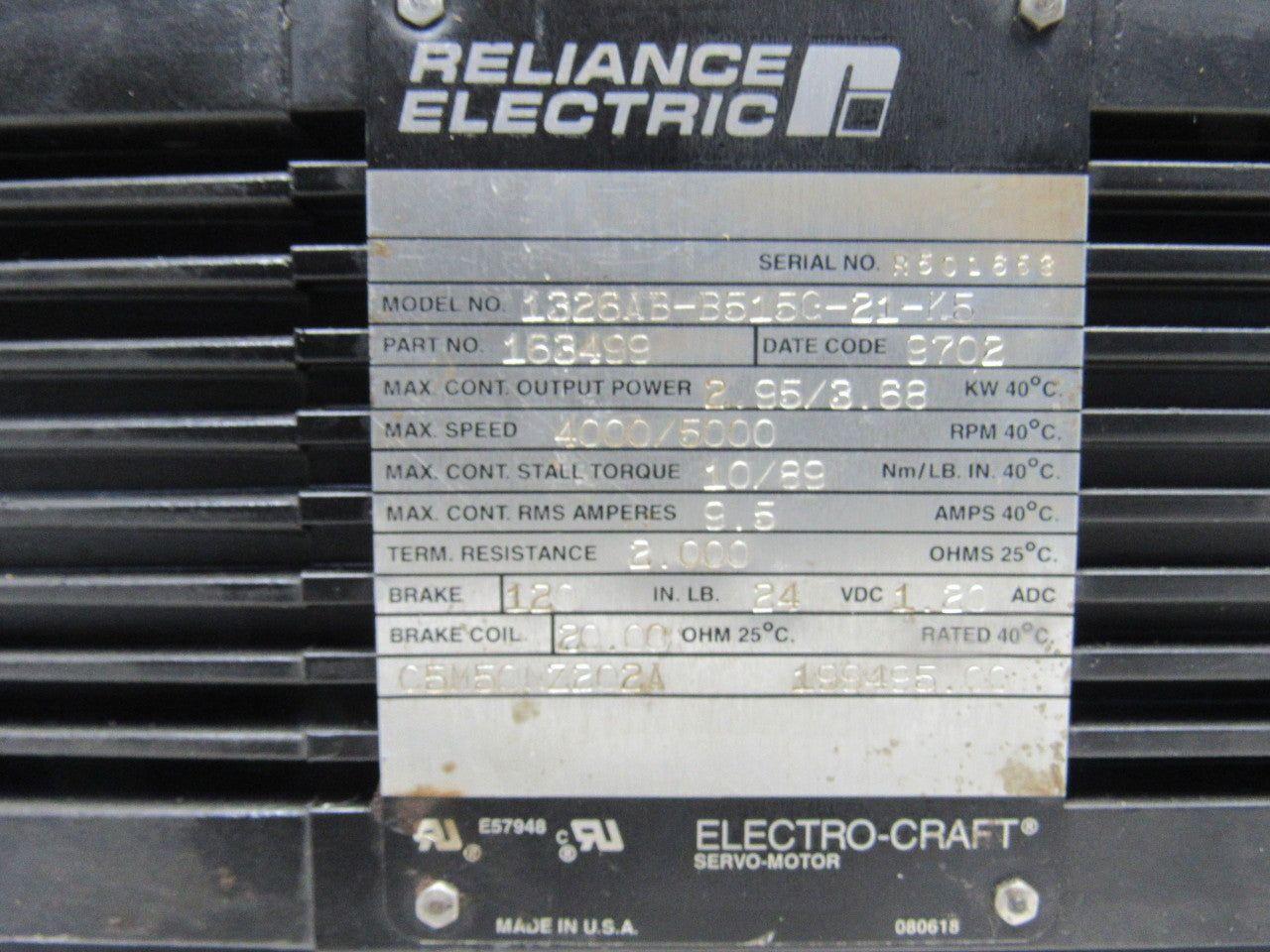Reliance Electric 1326AB-B515G-21K5 5000RPM 3.58kW 89Nm/LB Stall AC Servo Motor
