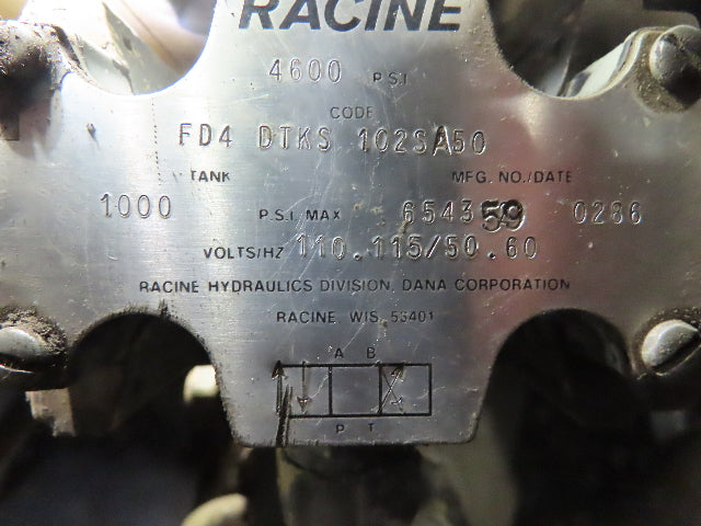 Racine 3HP 208230/460V 3PH Hydraulic Power Unit 25 Gal Tank W/Control Panel