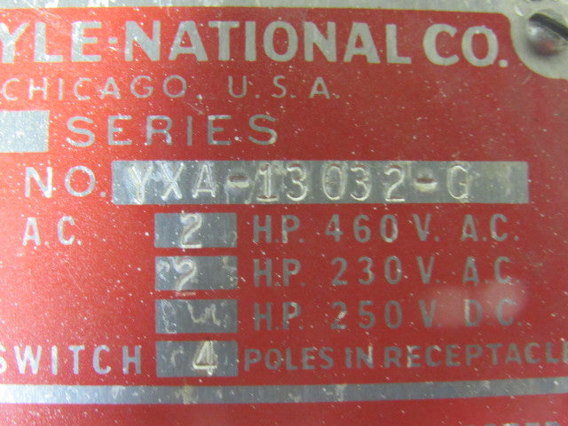 Square D Pyle YXA13032-G 600V 20Hp 30A 3Ph Fused 3 Pole Disconnect 4P Plug