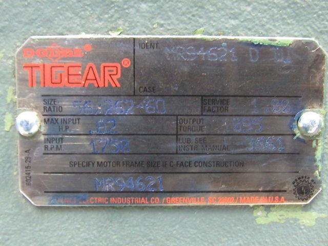 Dodge 56/262-60 60:1 Ratio 1750RPM .82HP Input 29RPM LH Output Gear Box