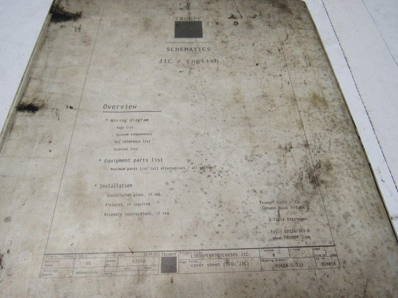 Trumpf L3030S 93614-5-233 Rev 5 (JIC) Electrical Schematics Manual (English)