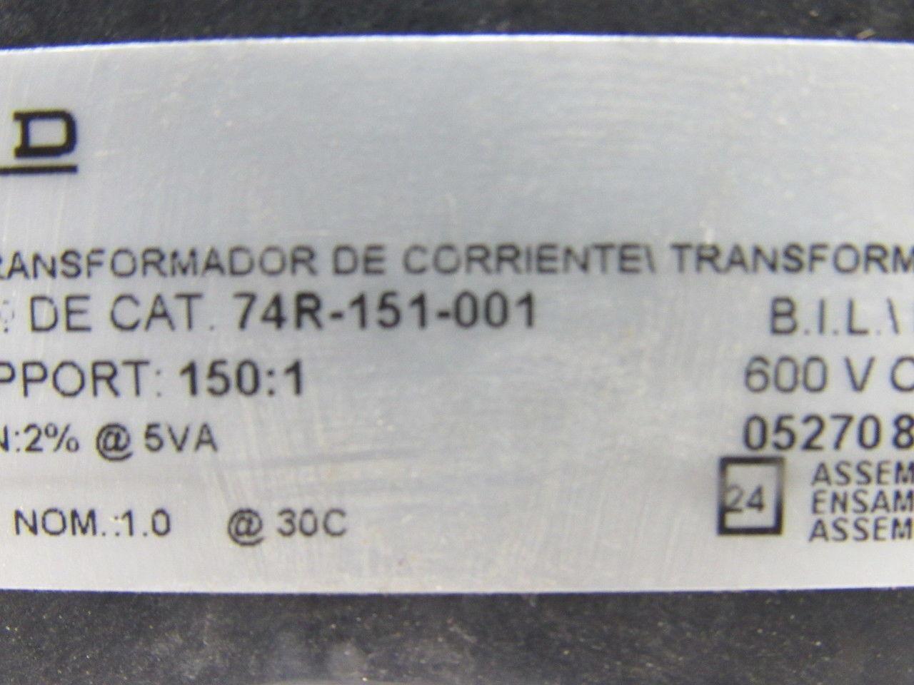 Square D 74R-151-001 Current transformer Ratio 150:1 600V 50-4000Hz
