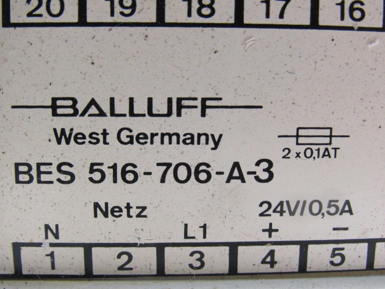 Balluff 516-706-A-3 Power Supply 24V DC 500MA 110V/220V