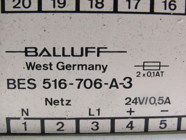 Balluff 516-706-A-3 Power Supply 24V DC 500MA 110V/220V