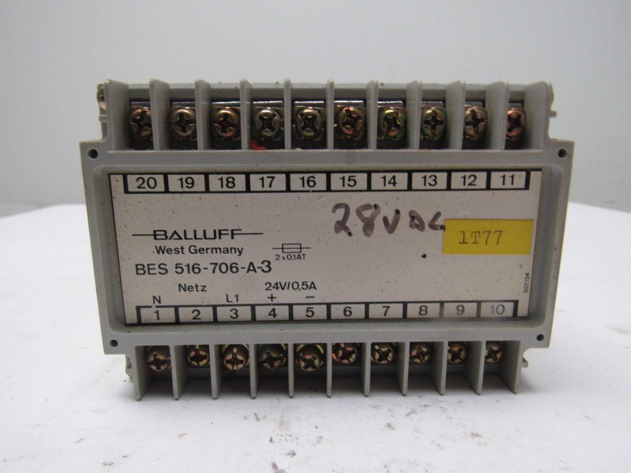 Balluff 516-706-A-3 Power Supply 24V DC 500MA 110V/220V