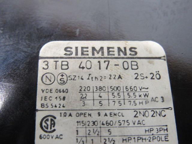 Siemens 3TB4017-0B Contactor 24VDC Coil