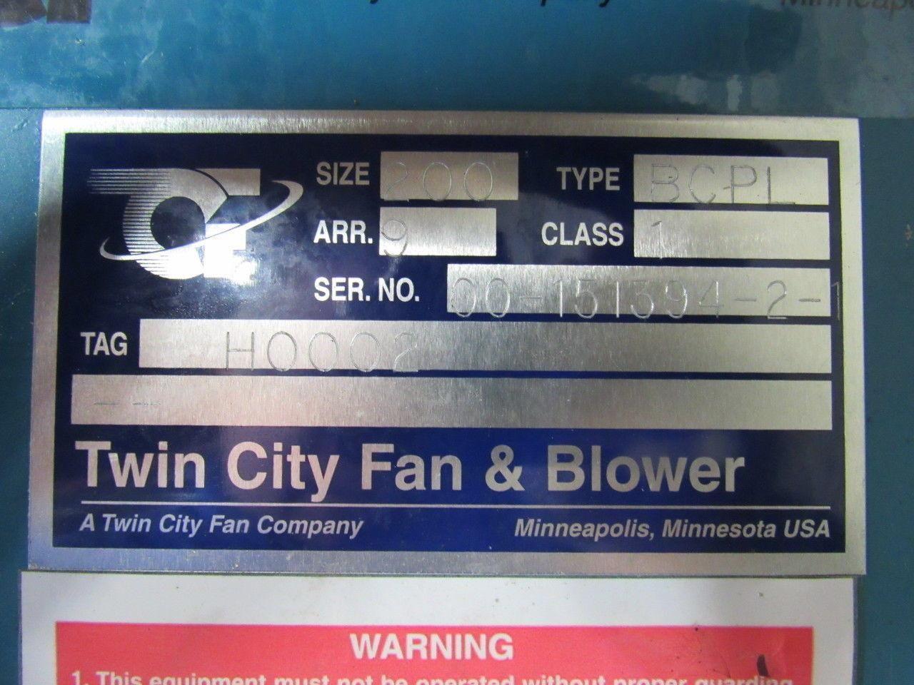 Twin City Fan & Blower Size 200 5Hp Backward Incline Blade Plug Fan 208-230/460V